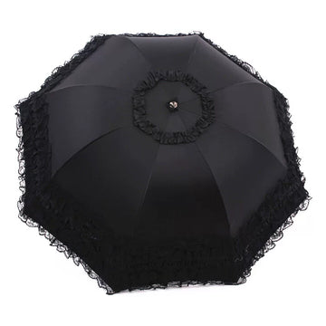 Qiteng - Foldable Lolita Parasol - One-size Lolita parasol with lace or floral-and-embroidery detail