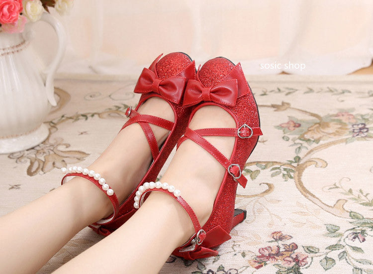 Sosic - Sosic shop - Japanese Style Sequins Bow High Heels