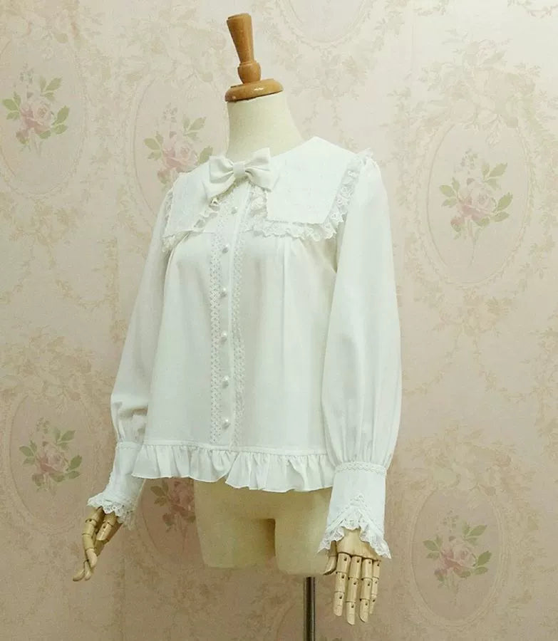 Yilia - Solid Sweet Lolita Shirt - Lace Square Neckline Innerwear
