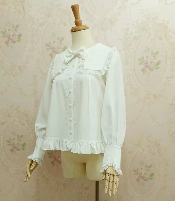 Yilia - Square Sailor Lace - Long Sleeve Chiffon Blouse