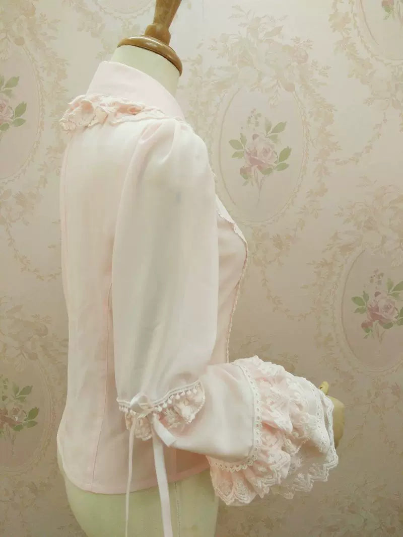 Yilia - Double Ruffle Collar - Small Hime Sleeve Chiffon Blouse