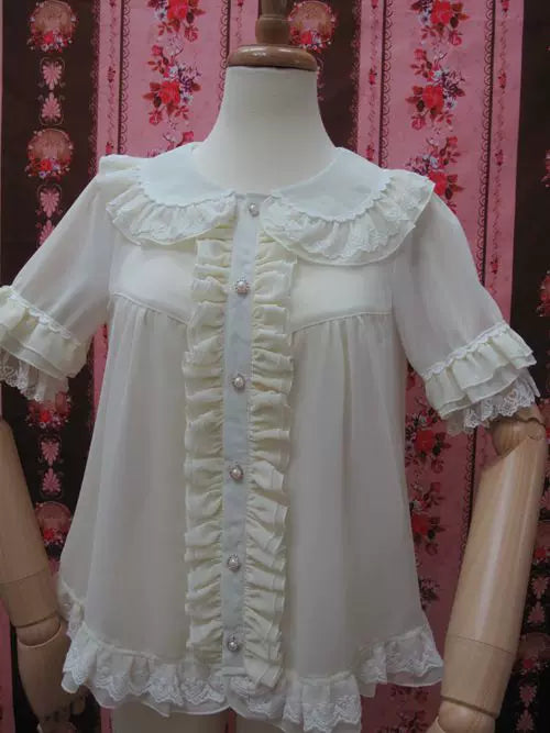 Yilia - Loose Peter Pan - Short Sleeve Chiffon Blouse