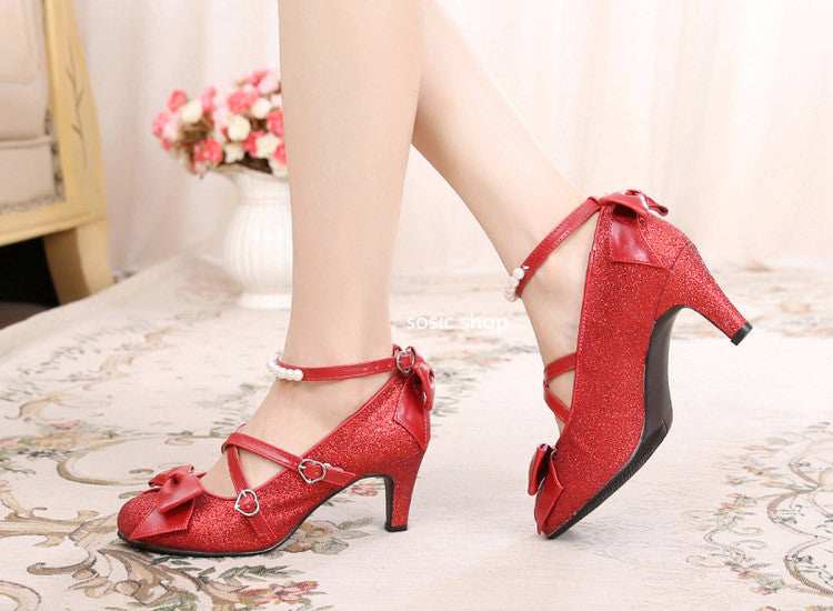 Sosic - Sosic shop - Japanese Style Sequins Bow High Heels