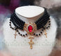 black pearl+red stone+cross pendant