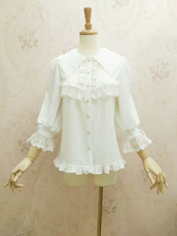 Yilia - Peter Pan Capelet - Three Quarter Sleeve Chiffon Blouse