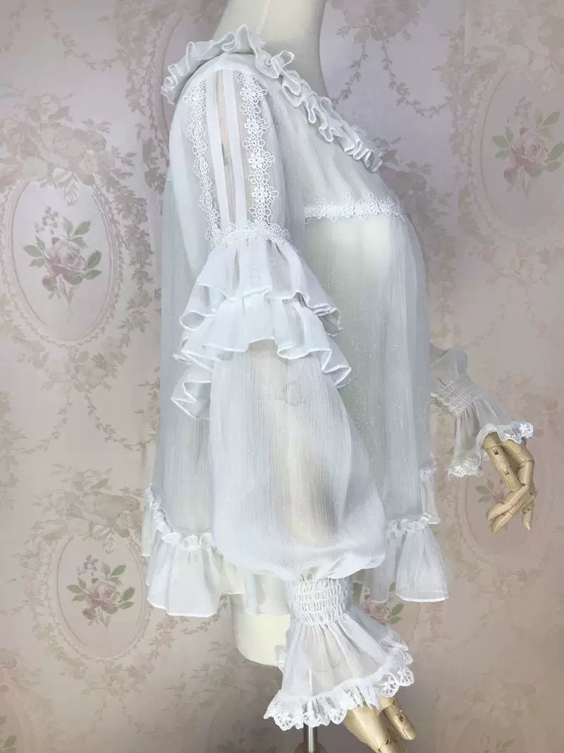 Yilia - Sheer Ruffle - Hime Sleeve Chiffon Blouse