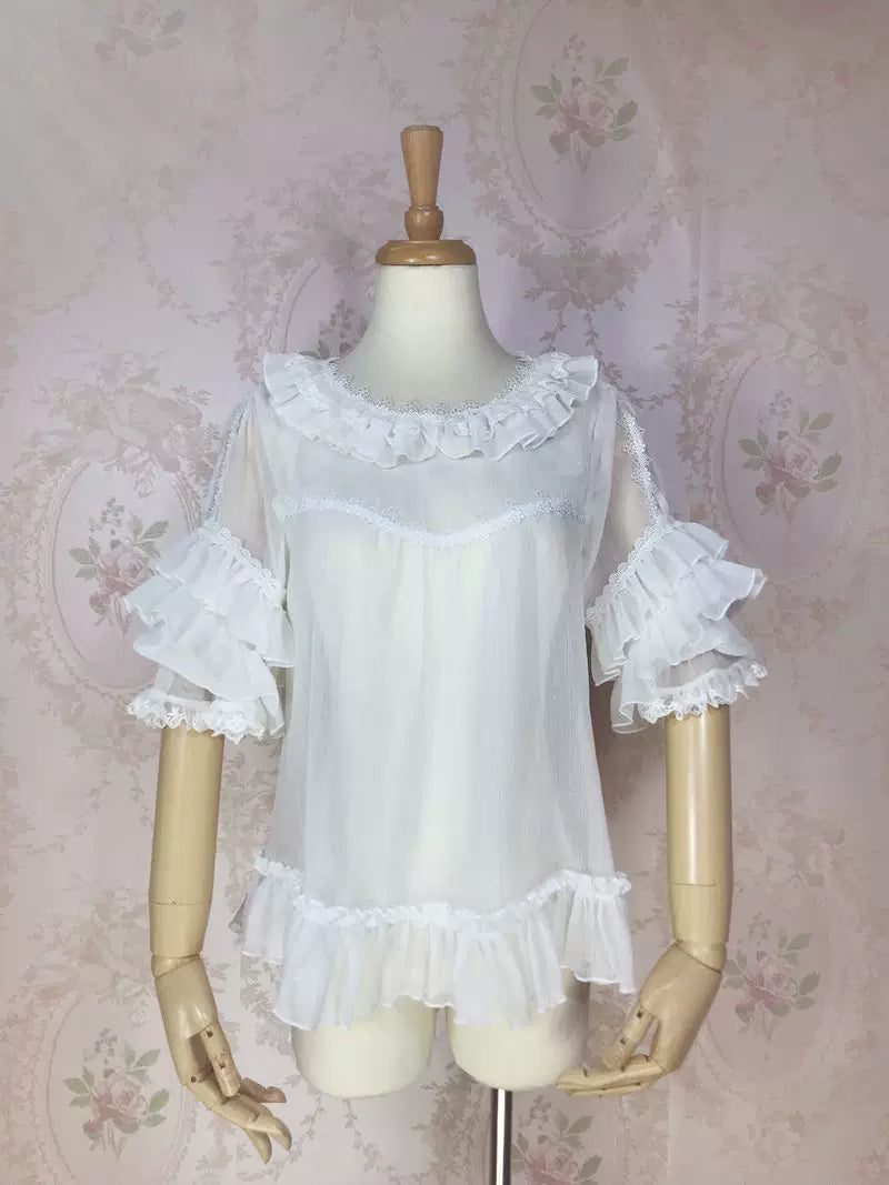 Yilia - Sheer Ruffle - Hime Sleeve Chiffon Blouse