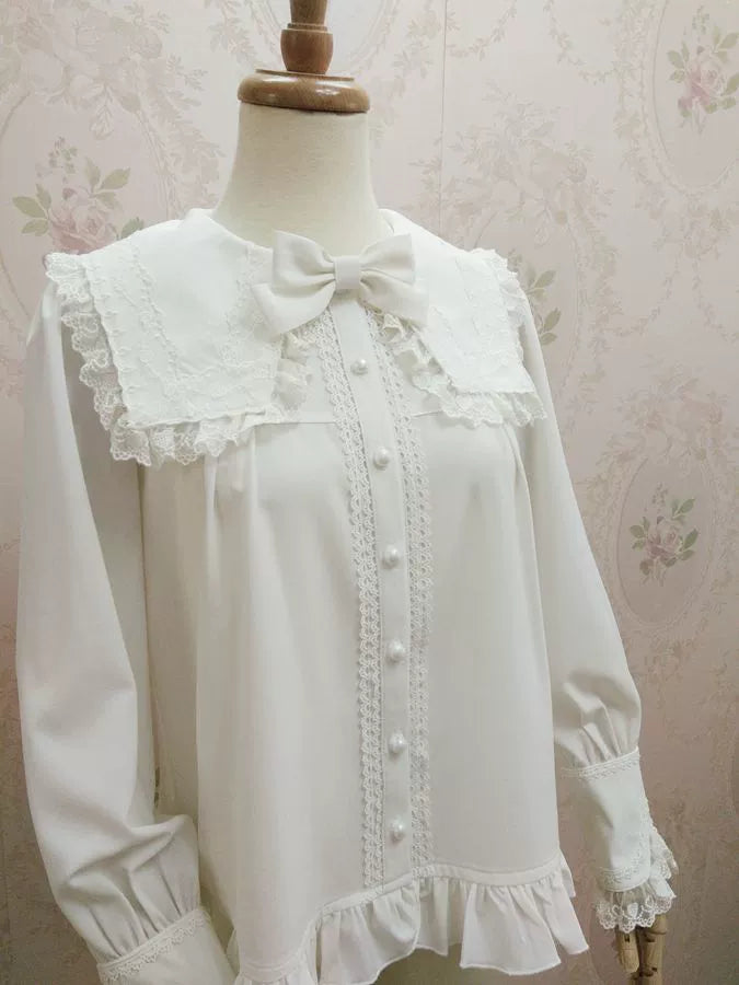 Yilia - Solid Sweet Lolita Shirt - Lace Square Neckline Innerwear