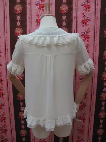 Yilia - Loose Peter Pan - Short Sleeve Chiffon Blouse