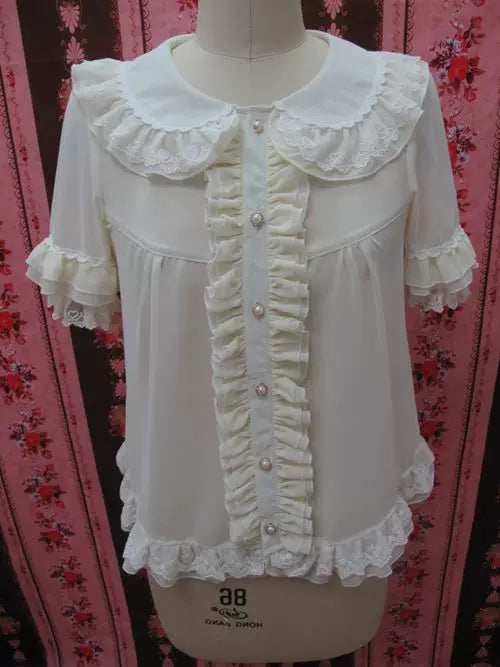 Yilia - Loose Peter Pan - Short Sleeve Chiffon Blouse