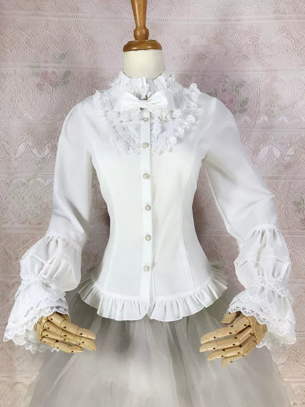 Yilia - Yilia Lolita - Elegant Lolita Shirt Stand Collar Long Puff Sleeve Blouse