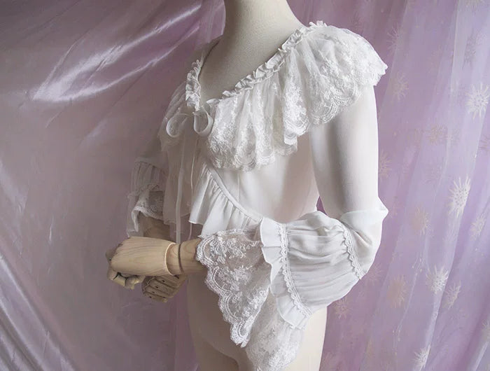 Yilia - Sweet Shell - Lace Chiffon Bolero Blouse