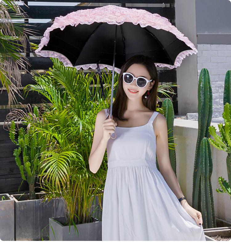HualiBaLa - Foldable Princess - Lace-Trimmed Lolita Parasol with Sequin Florals - product detail 8