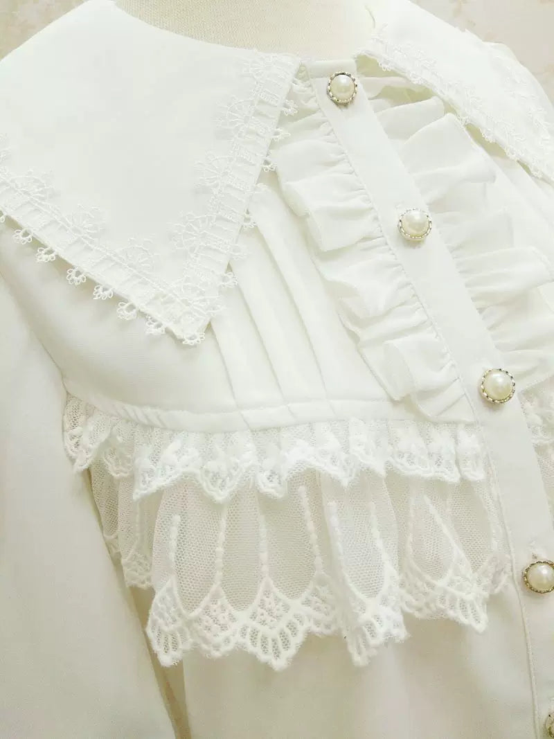 Yilia - Peter Pan Capelet - Three Quarter Sleeve Chiffon Blouse