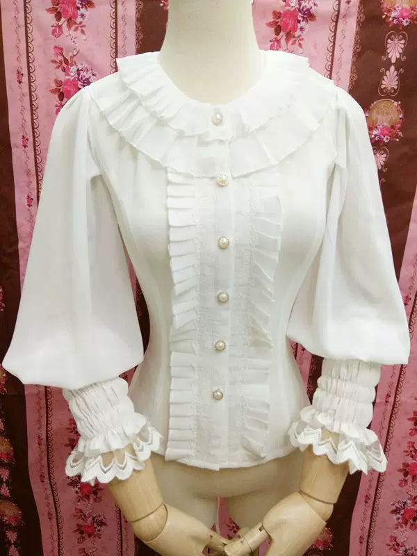 Yilia - Accordion Frills - Double Ruffle Collar Chiffon Blouse