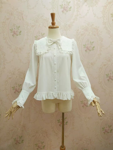 Yilia - Solid Sweet Lolita Shirt - Lace Square Neckline Innerwear