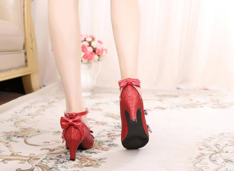 Sosic - Sosic shop - Japanese Style Sequins Bow High Heels