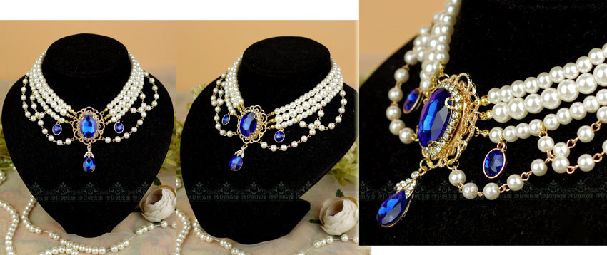 Rose of Sharon - Customized Lolita Pearl Necklace - with Gemstone Pendants Neckwear