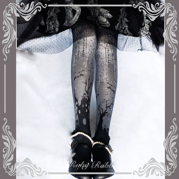 Ruby Rabbit - Halloween Castle & Spiderweb - Gothic Lolita Tights