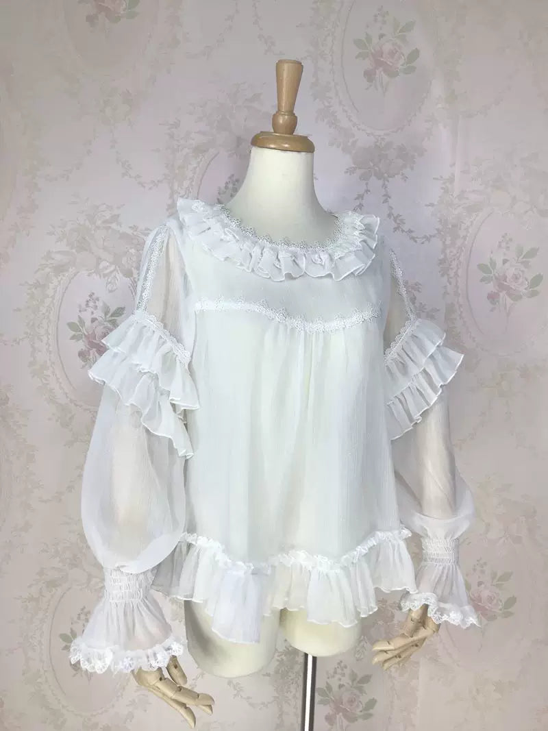 Yilia - Sheer Ruffle - Hime Sleeve Chiffon Blouse