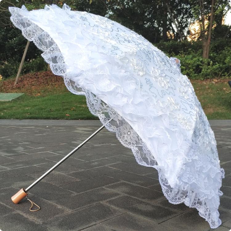 HualiBaLa - Foldable Princess - Lace-Trimmed Lolita Parasol with Sequin Florals - product detail 2