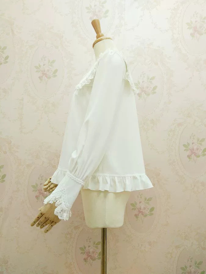 Yilia - Solid Sweet Lolita Shirt - Lace Square Neckline Innerwear
