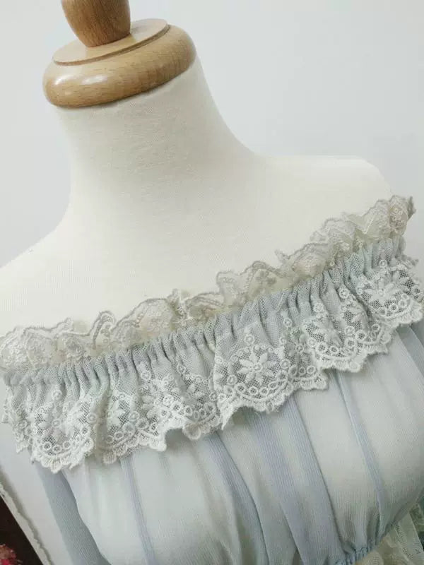 Yilia - Ruffle Neck Crop - Sheer Elbow Sleeve Chiffon Blouse