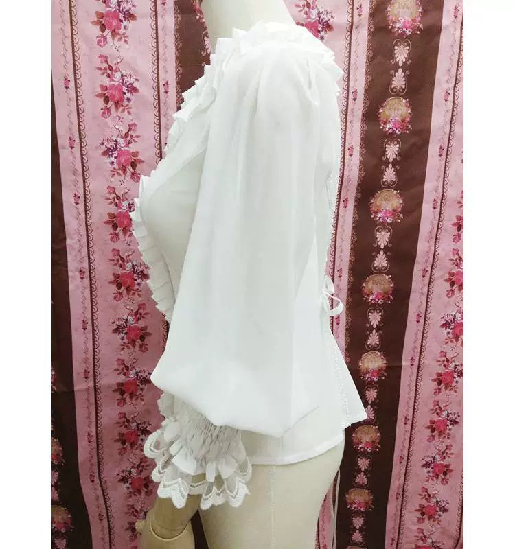 Yilia - Accordion Frills - Double Ruffle Collar Chiffon Blouse