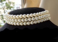 Rose of Sharon - Hepburn time - Retro Elegant Tiered Pearl Choker - three layers white pearl