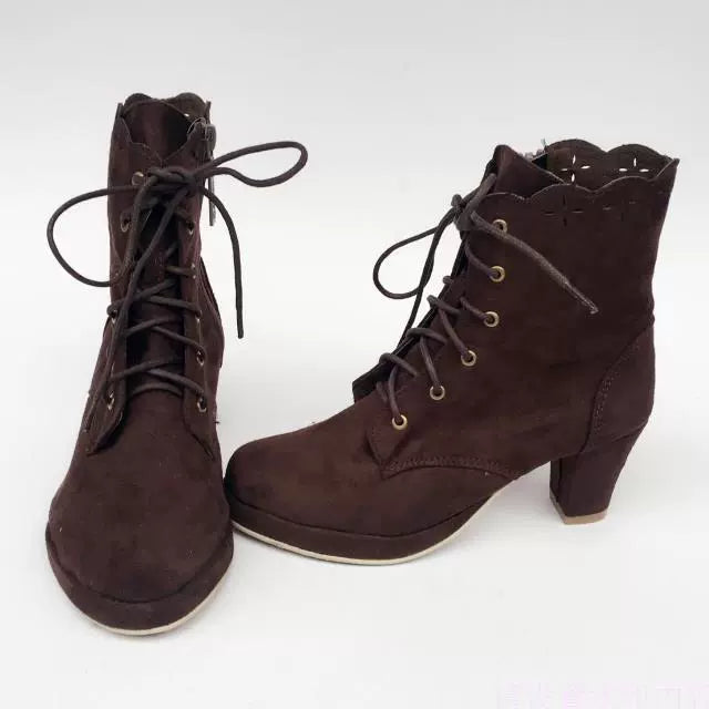 Antaina - Retro Lolita Shoes High Heel Suede - Shoes Petal Shaped Topline Customized Shoes