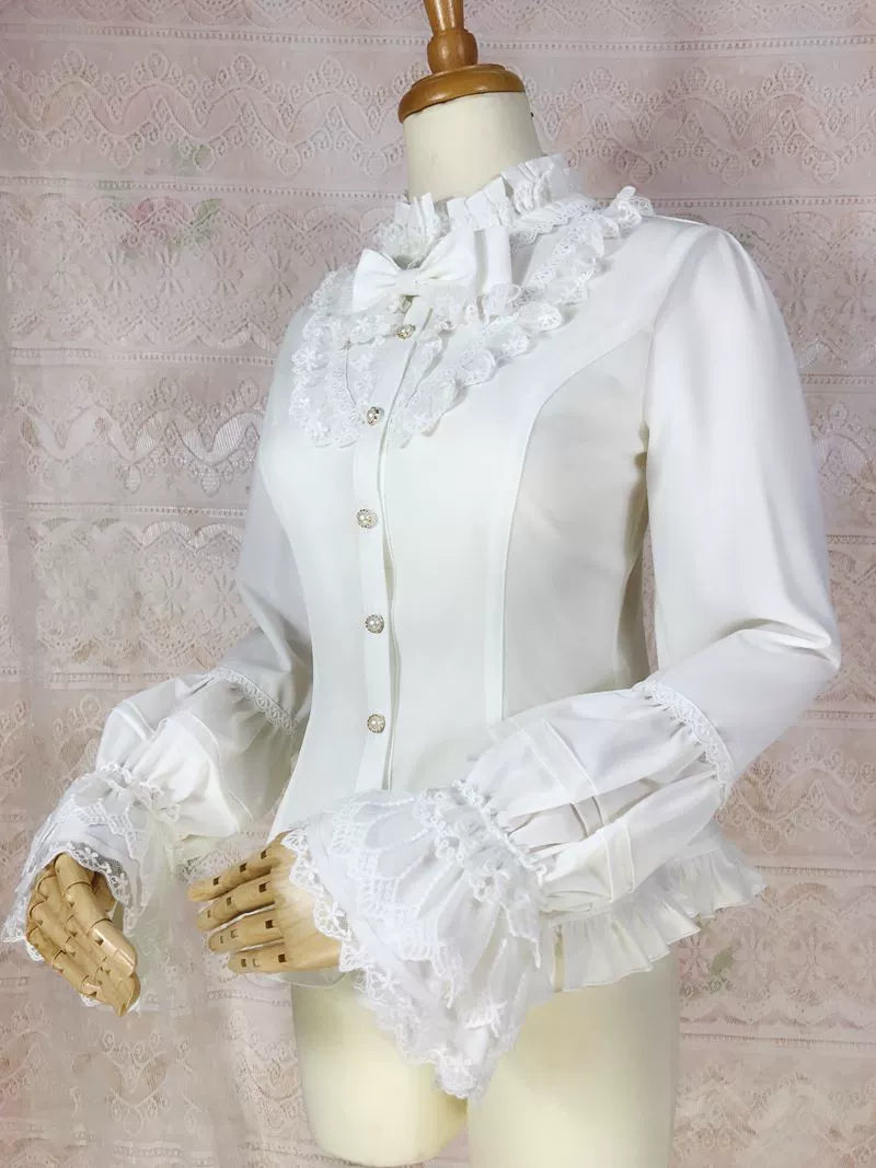 Yilia - Yilia Lolita - Elegant Lolita Shirt Stand Collar Long Puff Sleeve Blouse
