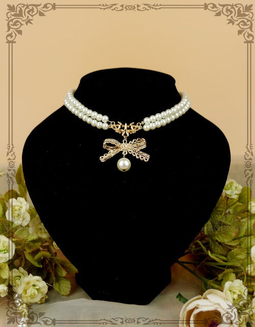 Rose of Sharon - Pearl Chain Lace Bow Lolita Kawaii - Necklace Neckwear