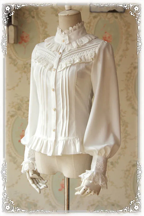 Infanta - Parfum - Blouse Lolita Classique à Volants en Dentelle et Plis Nervurés
