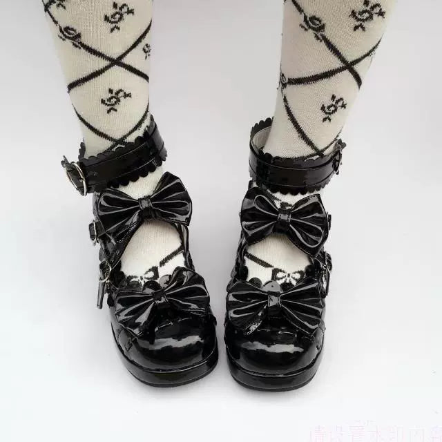 Antaina - Lolita Punk Bow Mid-Heel Multicolor - Shoes Shoes