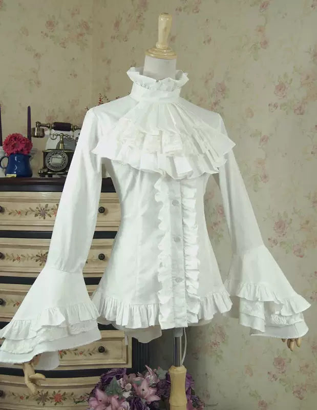 LACE GARDEN - Black Angel - Blouse with Ruffled Collar and Flared Sleeves