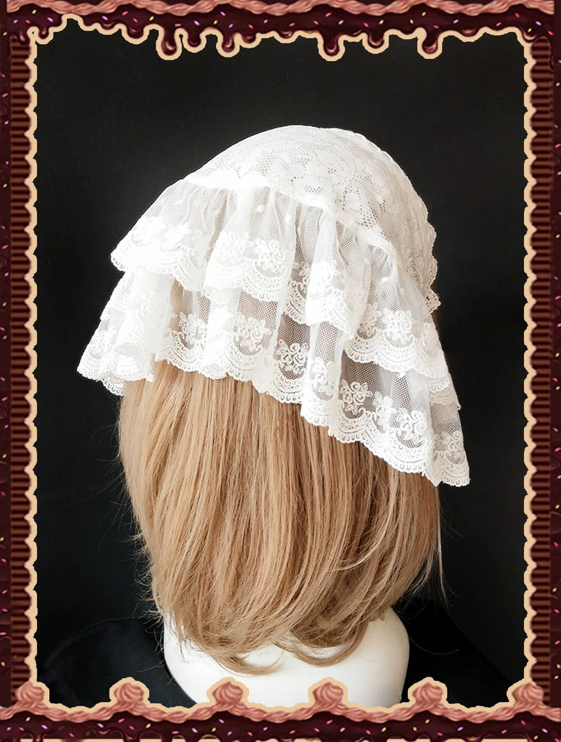 Infanta - Sugar & Matcha - White Tiered Lace Headscarf