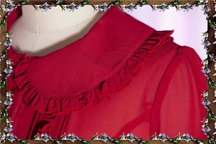 Yilia - Ribbon Back - Peter Pan Collar Ruffle Blouse