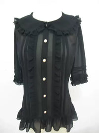 Yilia - Ribbon Back - Peter Pan Collar Ruffle Blouse - XS / White
