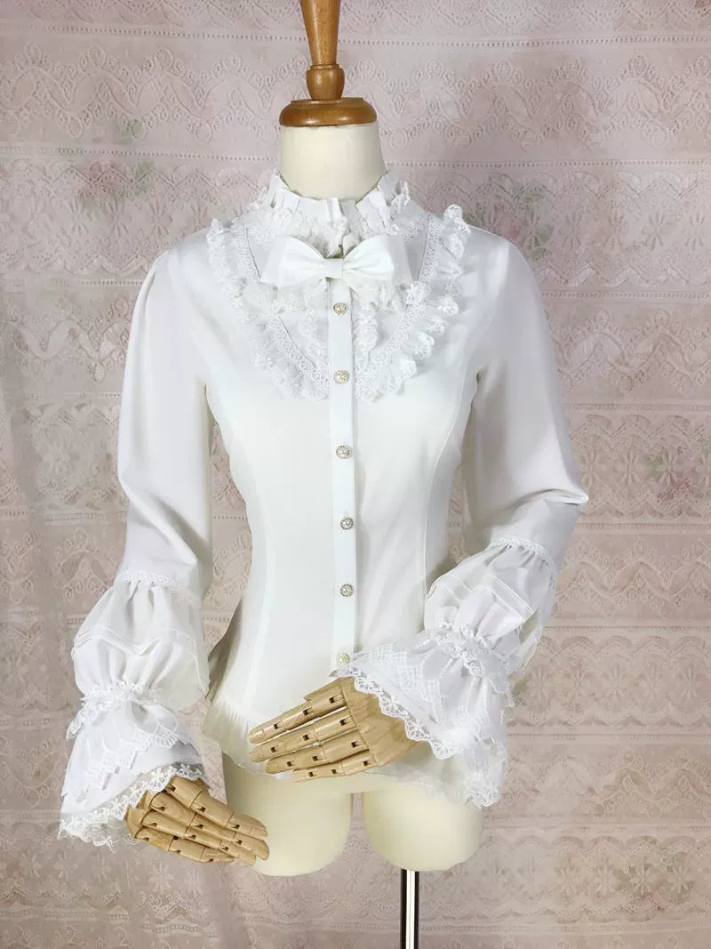 Yilia - Yilia Lolita - Elegant Lolita Shirt Stand Collar Long Puff Sleeve Blouse