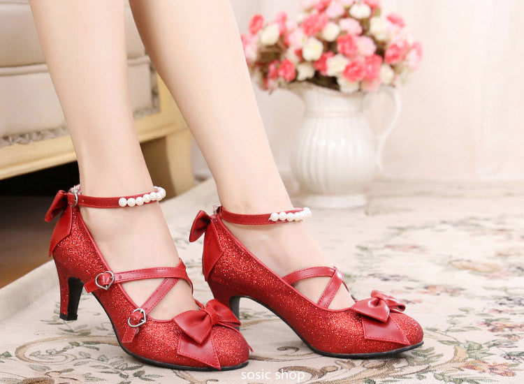 Sosic - Sosic shop - Japanese Style Sequins Bow High Heels