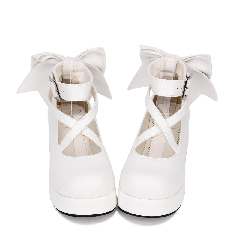 Angelic imprint - Daily Lolita Leather Shoes Platform - Medium Heel Big Bow Shoe Shoes