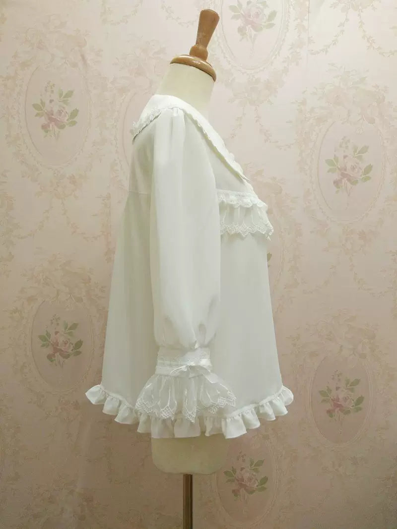 Yilia - Peter Pan Capelet - Three Quarter Sleeve Chiffon Blouse