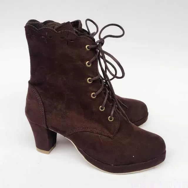 Antaina - Retro Lolita Shoes High Heel Suede - Shoes Petal Shaped Topline Customized Shoes
