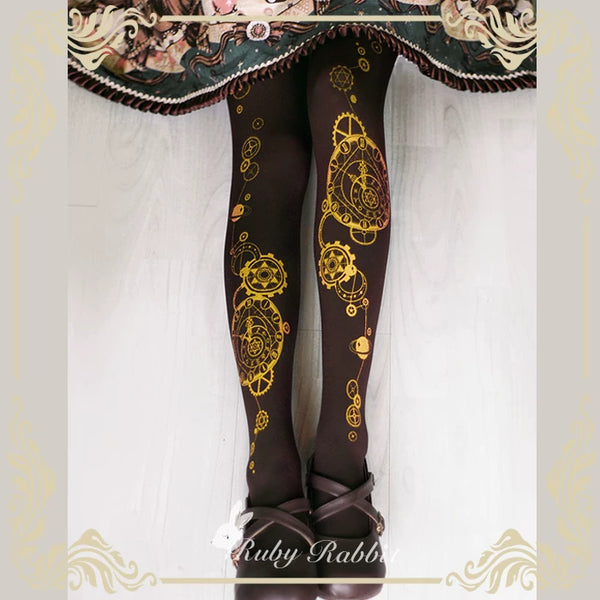 Ruby Rabbit - Astrology Clock - Foil Print Lolita Tights