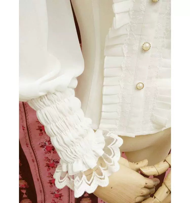 Yilia - Accordion Frills - Double Ruffle Collar Chiffon Blouse