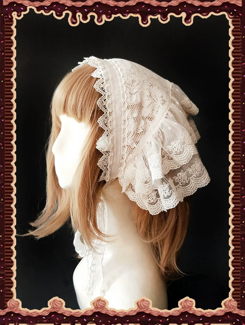 Infanta - Sugar & Matcha - White Tiered Lace Headscarf