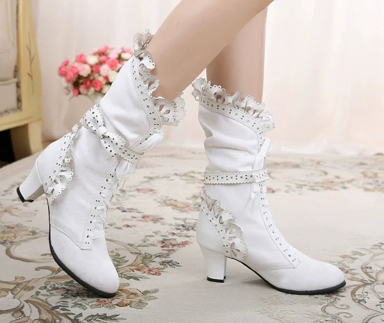 Sosic - Meteorite's Wound - Winter Gothic Lolita Boots Dark Velvet Mid-Calf Heels
