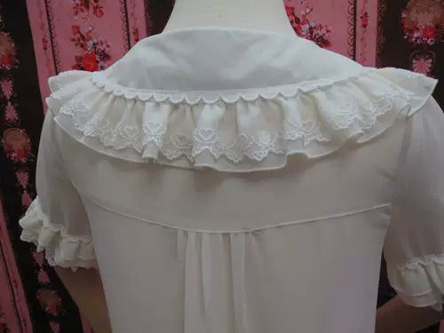 Yilia - Loose Peter Pan - Short Sleeve Chiffon Blouse
