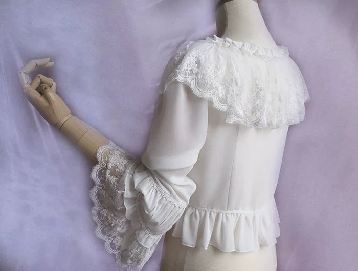 Yilia - Sweet Shell - Lace Chiffon Bolero Blouse