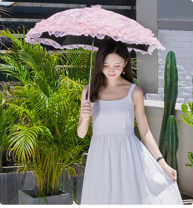 HualiBaLa - Foldable Princess - Lace-Trimmed Lolita Parasol with Sequin Florals - product detail 7